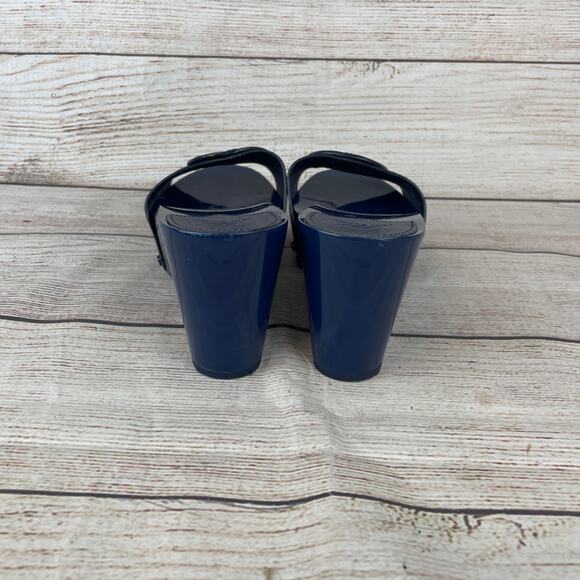 Tory Burch Miller Womens Sz 9.5M Platform Slides Wedges Navy Blue - Picture 5 of 9